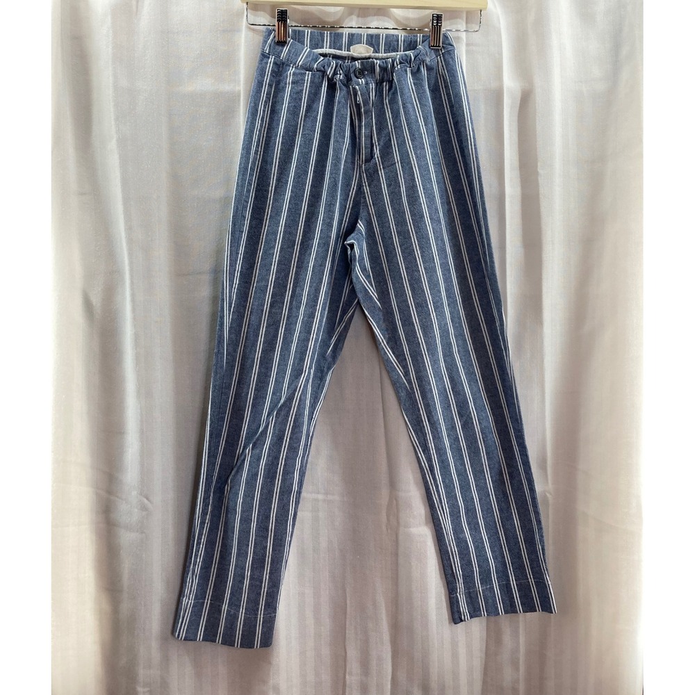 John Galt by Brandy Melville Blue White Stripe Crop Pants Elastic Waist Casual